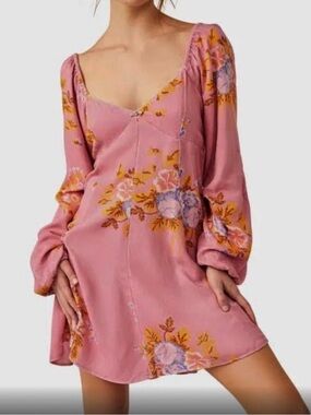 $148 Free People Francesca Rose Pink Floral Slip Mini Dress S